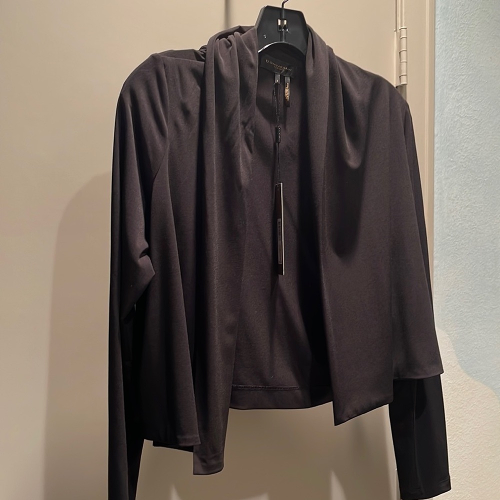 Donna Karen Black Open Front Long Sleeve Shrug Cardigan